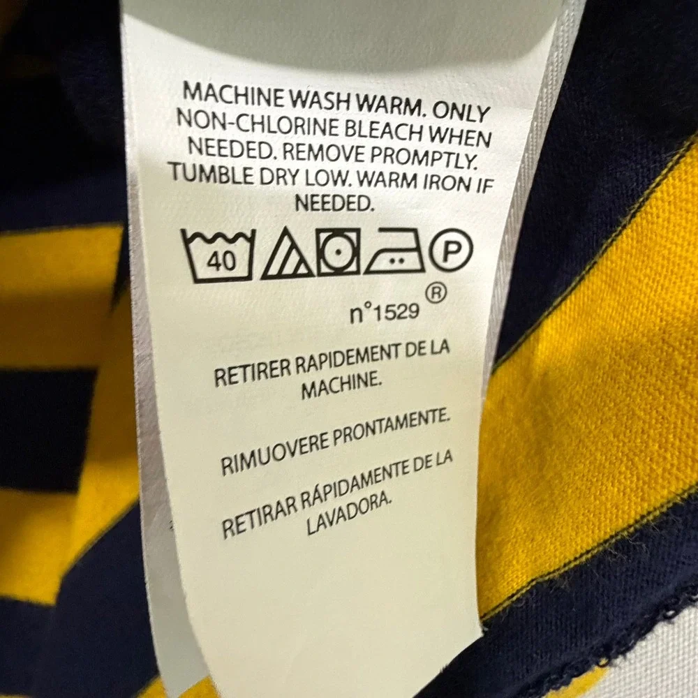 Polo Ralph Lauren T Shirt Mens Large L Yellow Navy Blue Striped Crewneck Skater